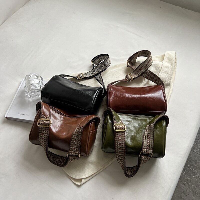 Shoulder Crossbody Bags Women PU Leather Women's Wide Shoulder Bag