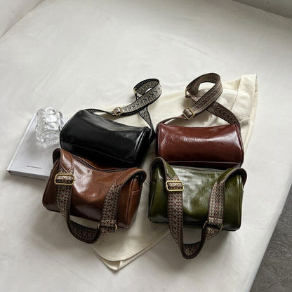 Shoulder Crossbody Bags Women PU Leather Women's Wide Shoulder Bag
