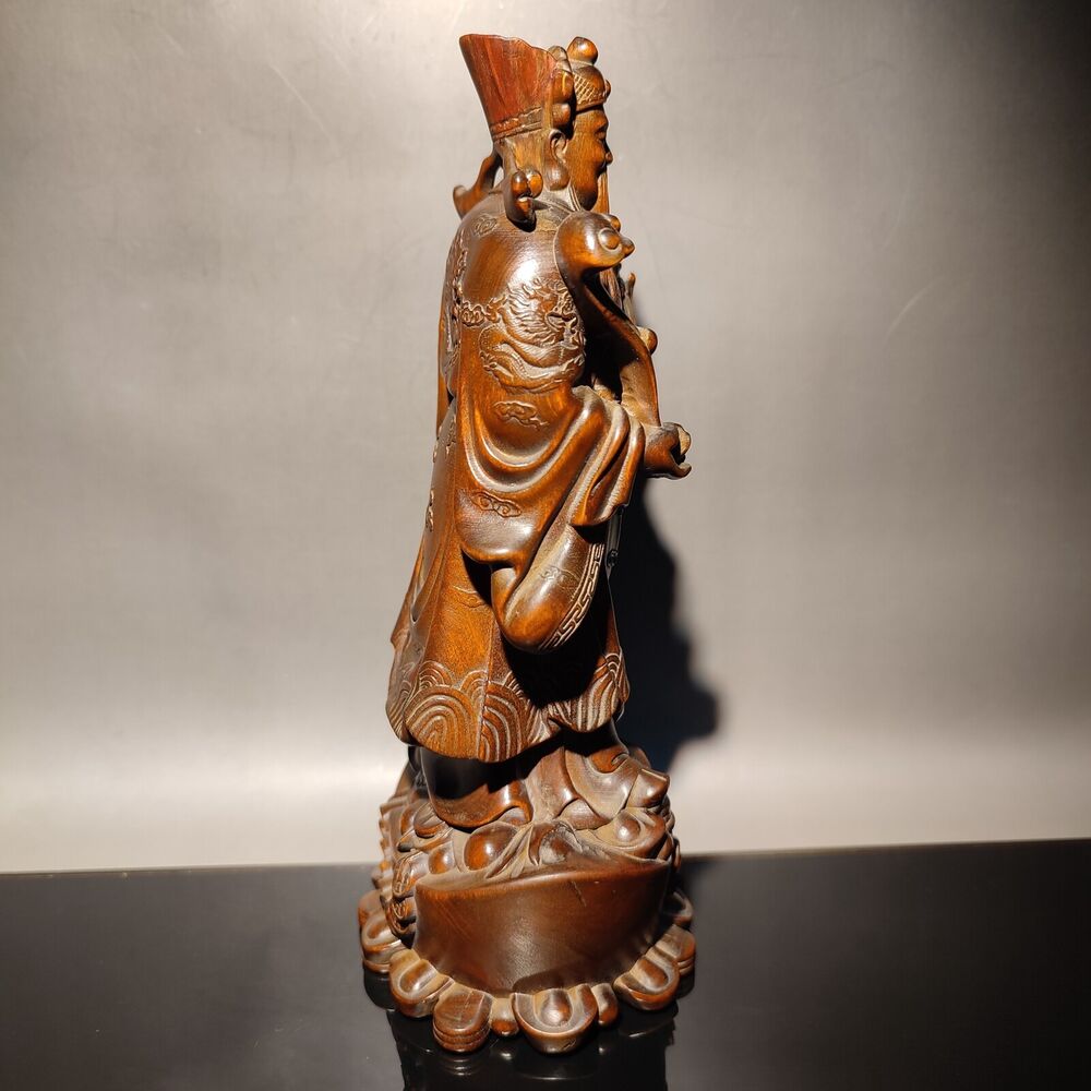7" Boxwood Wooden Statue modern home decor sculpture God of wealth buddha Mammon