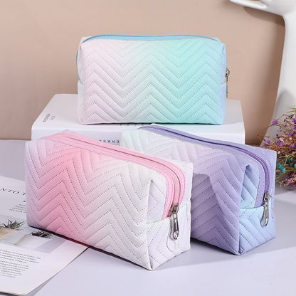 Gradient Color Makeup Bag Zipper Synthetic Leather Cosmetic Pouch Travel Purse