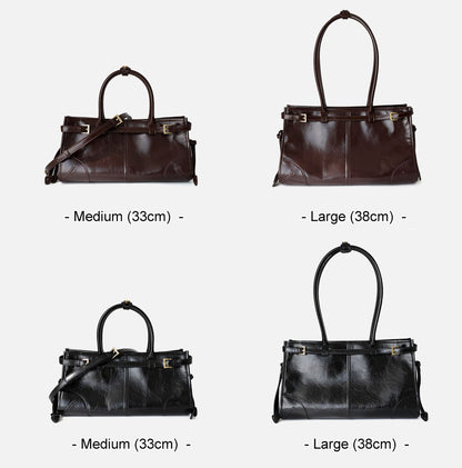 33/38cm Glossy Real Leather Satchel Shoulder Bag Purse Work Handbag Tote Fashion
