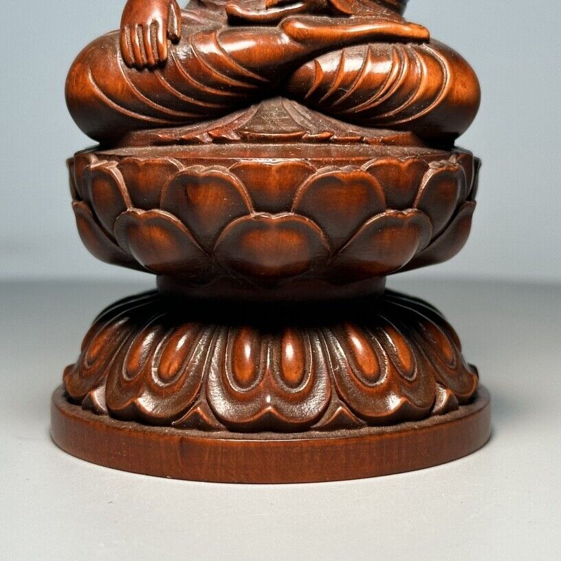 Vintage Chinese Boxwood Carved Shakyamuni Buddha Statue Ornaments Wood Figurines
