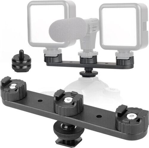 Triple Cold Shoe Mount Extension Bar Hot Shoe Adapter Camera Bracket w 1/4 Screw