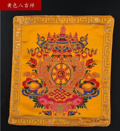 Buddhist silk brocade red eight auspicious symbols table altar cloth -