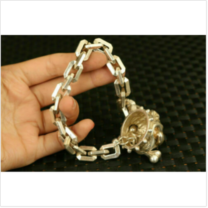chinese miao silver hand carved dog head statue bracelet decorate Jewellery gift