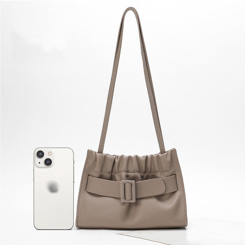 Real Leather Oversize Buckle Scrunchy Ruched Clutch Shoulder bag Crossbody Purse