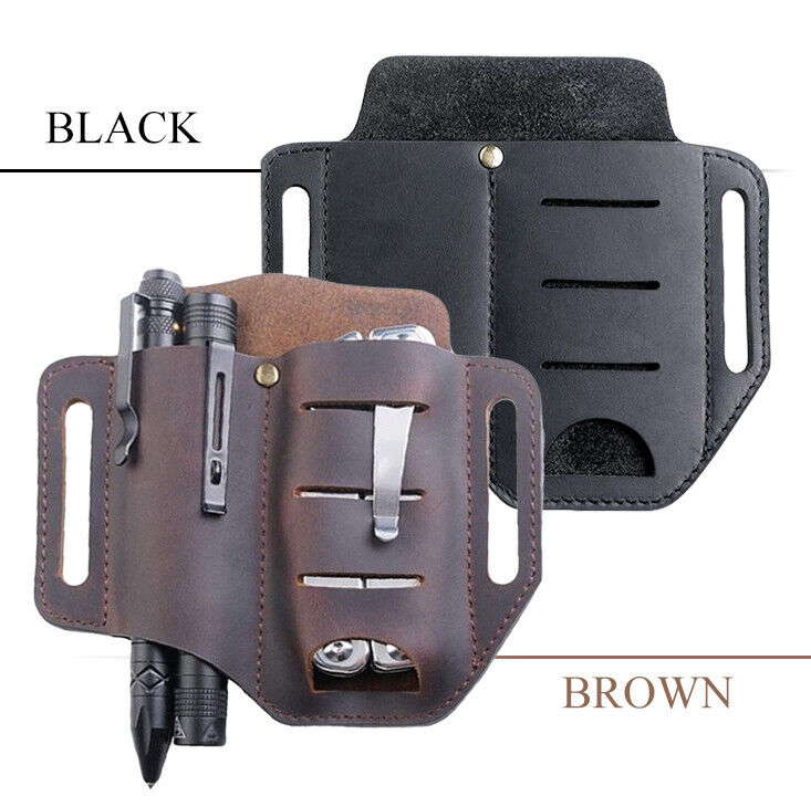 Mens Genuine Leather Tool Holder EDC Waist Bag Belt Pack Outdoor Waist Tool Case