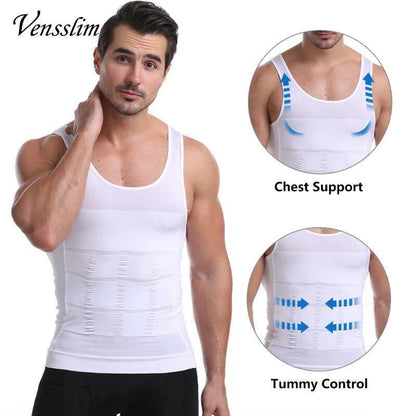 Mens Slimming Body Shaper Belly Chest Compression Vest Girdle T-Shirt Tank Top