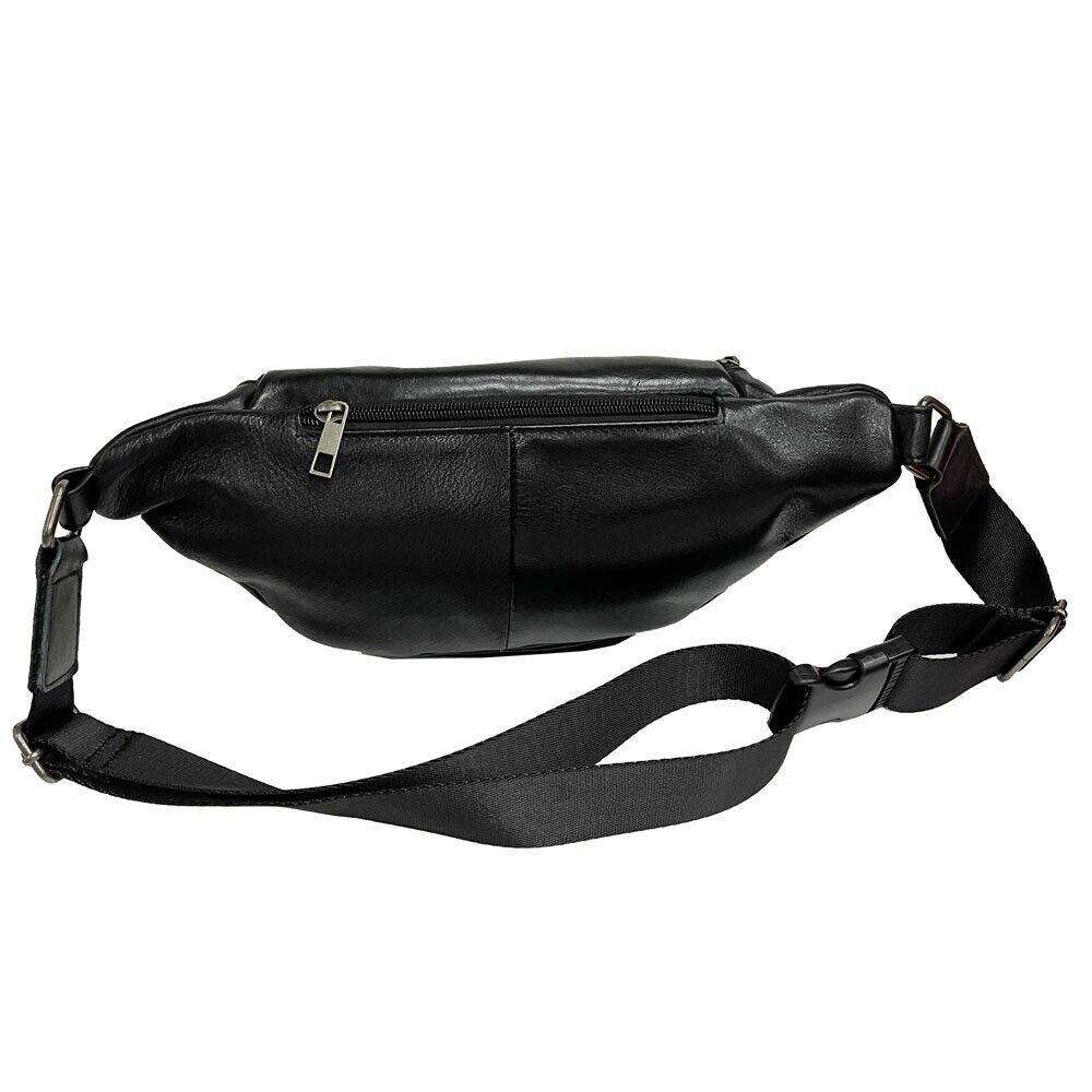 Black Men Real Cow Leather Small Belt Bum Bag Waist Fanny Pack Sport Backpack
