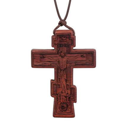 Wooden Cross Jesus Christ Religious Crucifix Christian Orthodox Pendant Necklace
