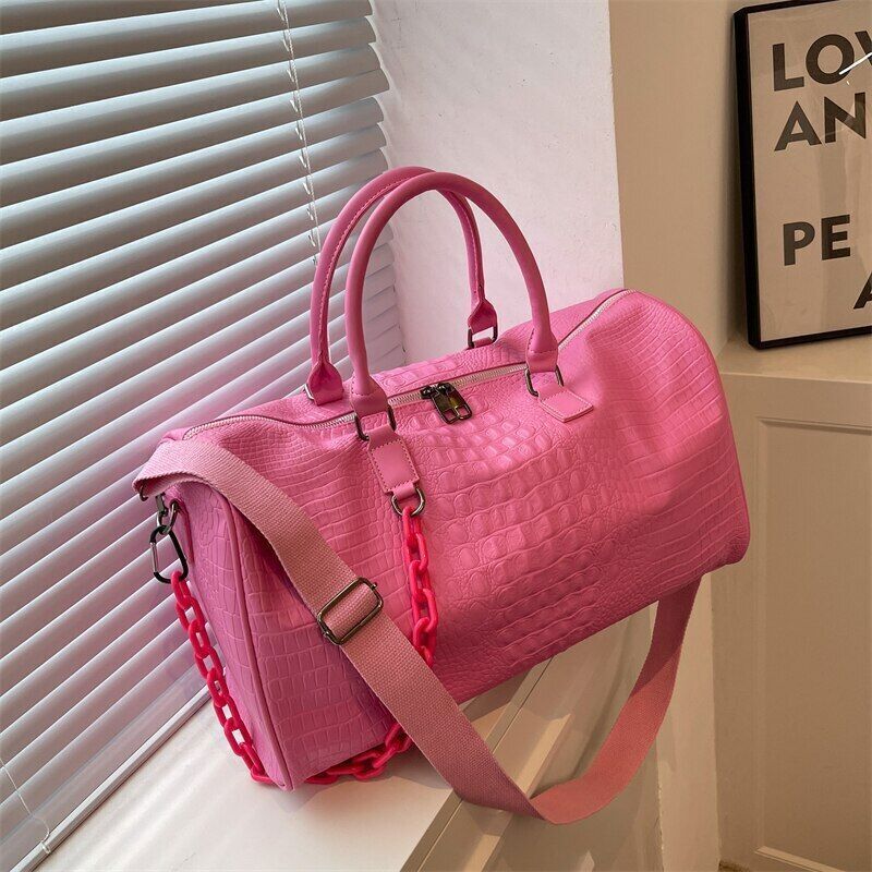 Pu Leather Tote with Thick Chain Shoulder Bag Women Travel Bags Handbags