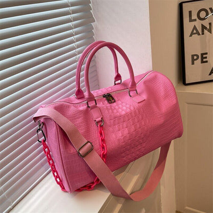 Pu Leather Tote with Thick Chain Shoulder Bag Women Travel Bags Handbags