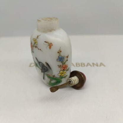 vintage chinese peking glass snuff bottle painted flower bird snuffbox signed