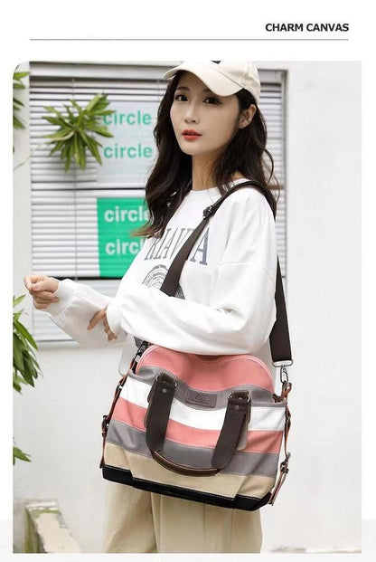 Canvas Women's Bag One Shoulder Handbag Lady's Crossbody Big Bag Contrast Bag