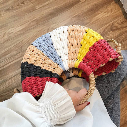 Hand Woven Rattan Women Retro Bag Colorful Boho Shoulder Crossbody Handle Gift