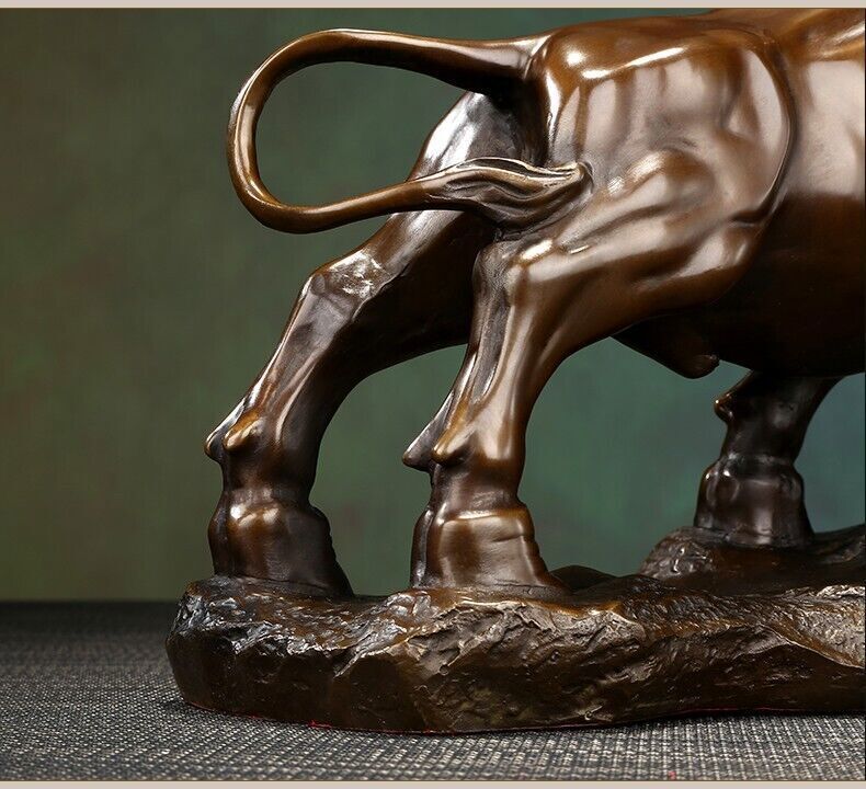 15 lbs,Bronze Wall Street Bull Sculpture Cow Cattle OX BRASS Statue Animal Art