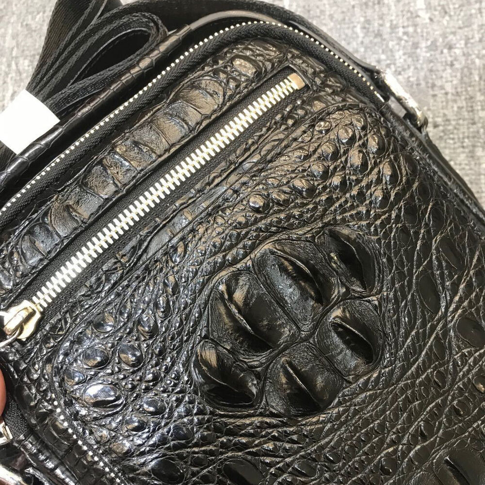 Handcrafted SiameseCrocodile Skin Leather Shoulder Bag Men Multifunction Handbag