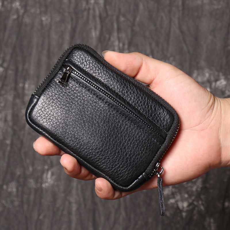 Genuine Leather Suitable Pocket Wallets Mini Zipper Small Purse Retro Key Holder