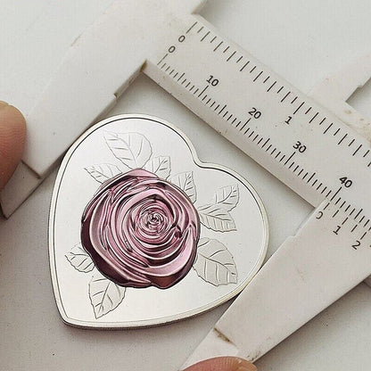 Commemorative Coins Love 3D Rose Silver Furniture Decorations Collections 40x5mm