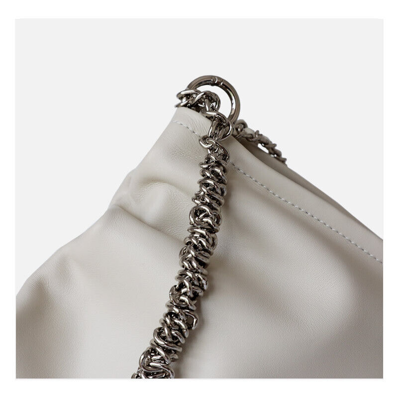 Small Real Leather Ruched Clutch Pouch Purse Tote Shoulder Bag Crossbody Chains