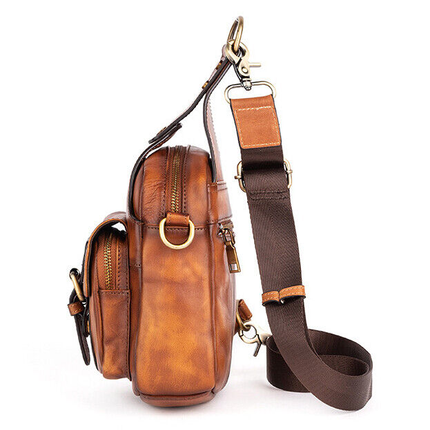 Men's Sling Backpack, 100% Cowhide Leather Vintage Chest Bag Crossbody Daypack