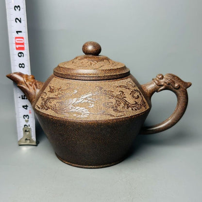 Vintage Chinese Yixing Purple Clay Teapot Zisha Ceramic Carving Dragon Teaware