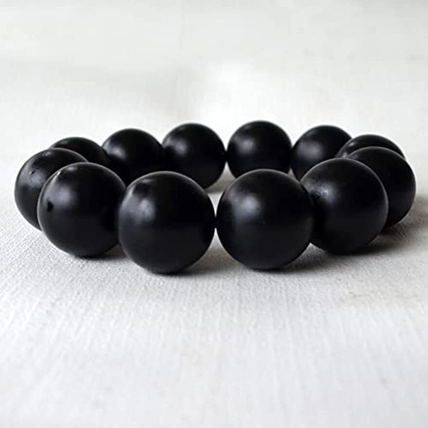 Bracelet Natural Bian Stone Black Beads Round Elastic Hand String for Men Women