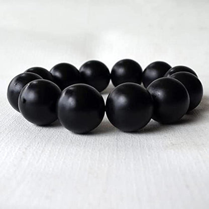 Bracelet Natural Bian Stone Black Beads Round Elastic Hand String for Men Women