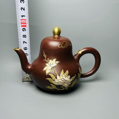 Vintage Chinese Yixing Purple Clay Teapot Zisha Ceremony Painted Fine Tea Set