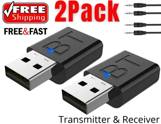 5.0 Audio Receiver Wireless Bluetooth 3.5mm AUX To USB Car Music Adapter *2Pack*