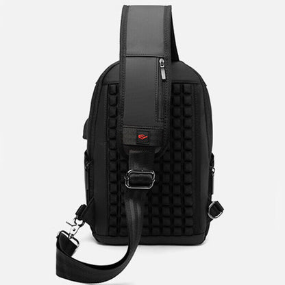 Men's Sling Backpack Oxford cloth Waterproof Crossbody Bag Black Daypack USBport
