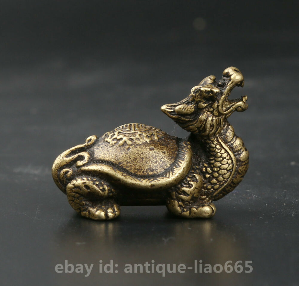 34MM Small Curio Chinese Bronze Animal Auspicious Beast Dragon Turtle Statue 龙龟