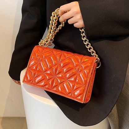 Metal Chain Shoulder Bag Handbag Purse Shiny Leather Small Fashion 22*14*7 CM