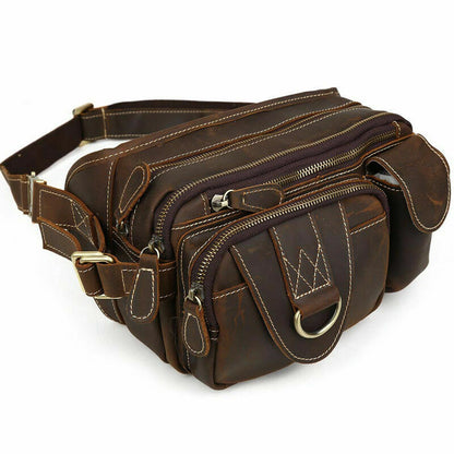 Men's real leather waist bag sling bag belt pack small sports running bum bag