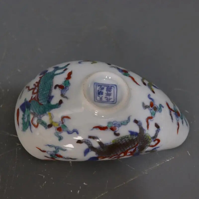 4.3" Chinese Ming Chenghua Blue White Doucai Porcelain Kylin Design Tea Shovel