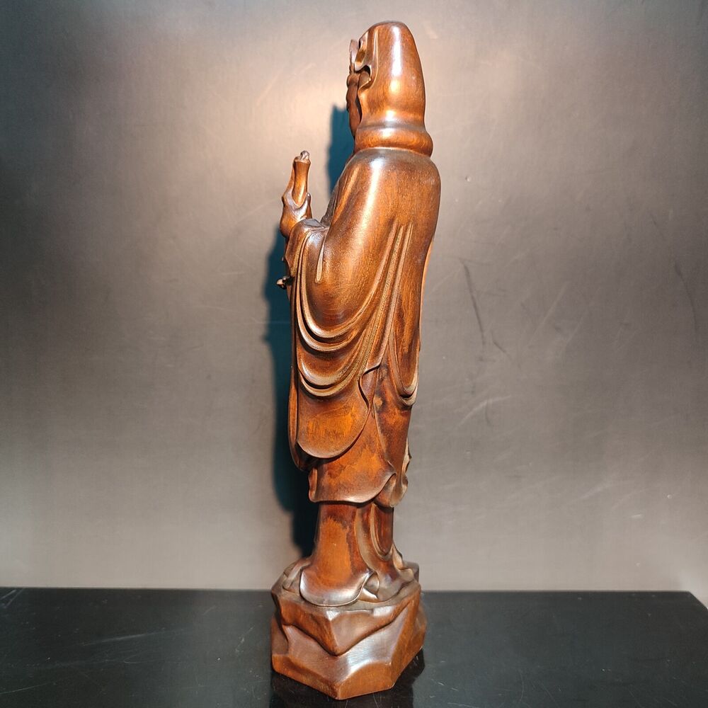 8" Wooden Chinese Quan Kwan-Yin Statues Praying Buddha Wall Decor Avalokitesvara