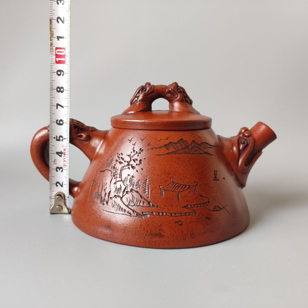 Vintage Chinese Yixing Purple Clay Teapot Zisha Ceremony Carving Collectible Art