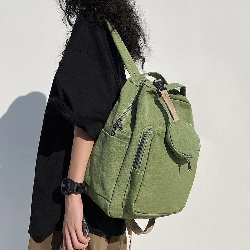 Green Leisure Canvas Backpack College Student School Book Bag Traveling Rucksack