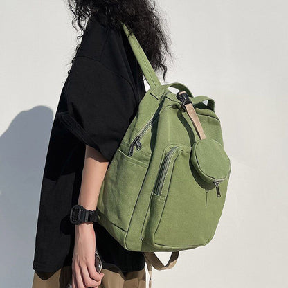 Green Leisure Canvas Backpack College Student School Book Bag Traveling Rucksack