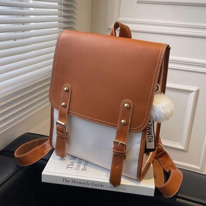 Women Backpack Travel Large Leather Handbag School Bag Bookbag 20-35 L 1PC Beige
