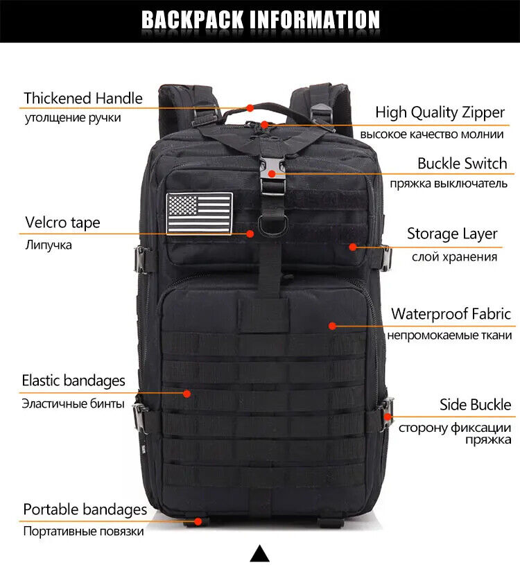 50L Military Tactical Backpack Men Bags Outdoor Sport Hiking Camping Trekking