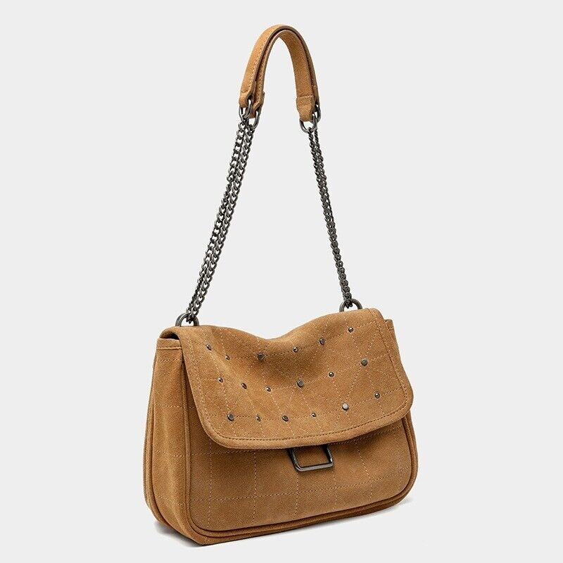 Rivet Shoulder Messenger Bag Suede Brown Bags Ladies Female Purses and Handbags