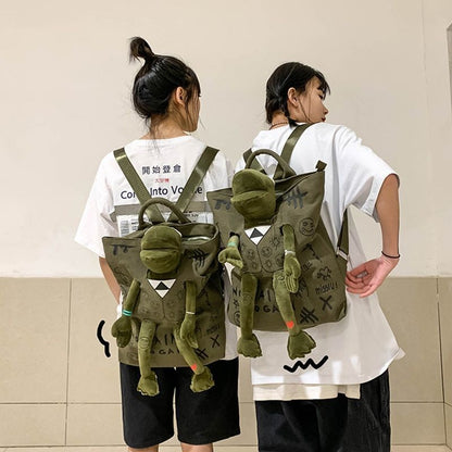 Large 3D Frog Backpack School Bag Canvas Handbag Traveling Bags 37*10*40 CM 1PC