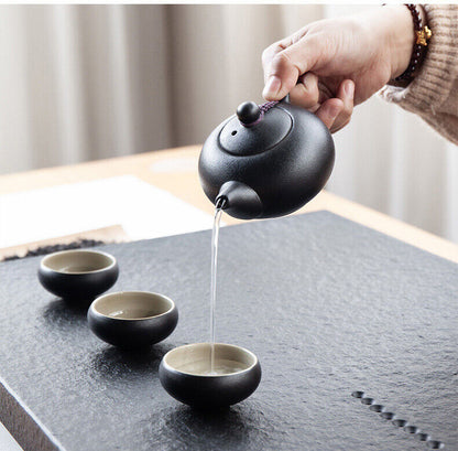 Chinese Black Stone Tea Table Water Draining Tea Boat Serving Tray Heavy Table