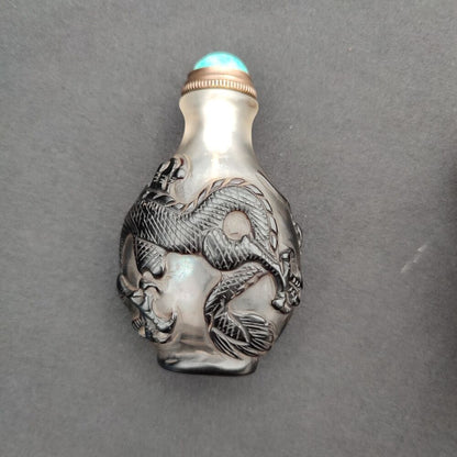 chinese peking glass snuff bottle black fierce dragon statue figurines snuffbox