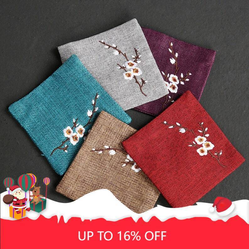 Embroidered Plum Blossom Cotton Tea Coasters|Tea Accessories