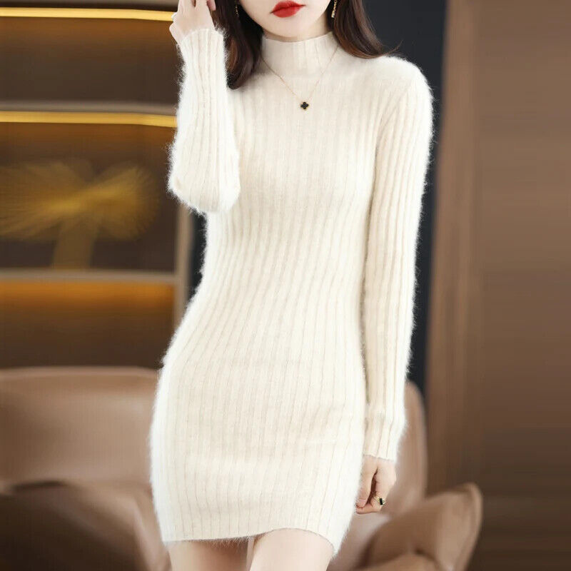 Women's 100% Pure Mink Cashmere Sweater Mink Fleece Dress Sweater Long