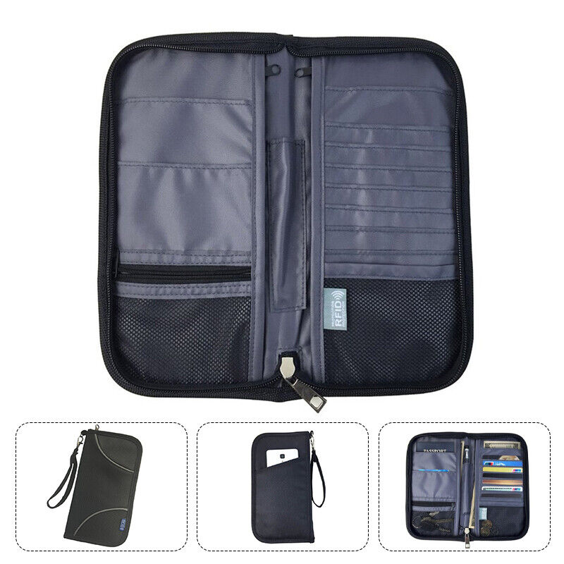 RFID Blocking Passport Organiser Travel Card Storage Bag Phone Pouch Antitheft