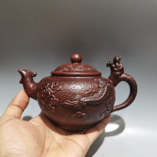 vintage chinese yixing purple clay teapot zisha ceremony carving Collectible art
