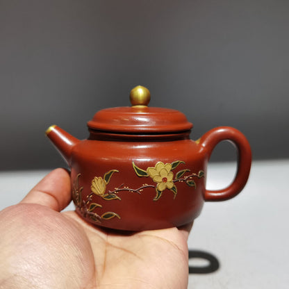 Chinese Yixing Zisha Clay Handmade Exquisite Teapot （描金德钟壶 底款：顾景舟)